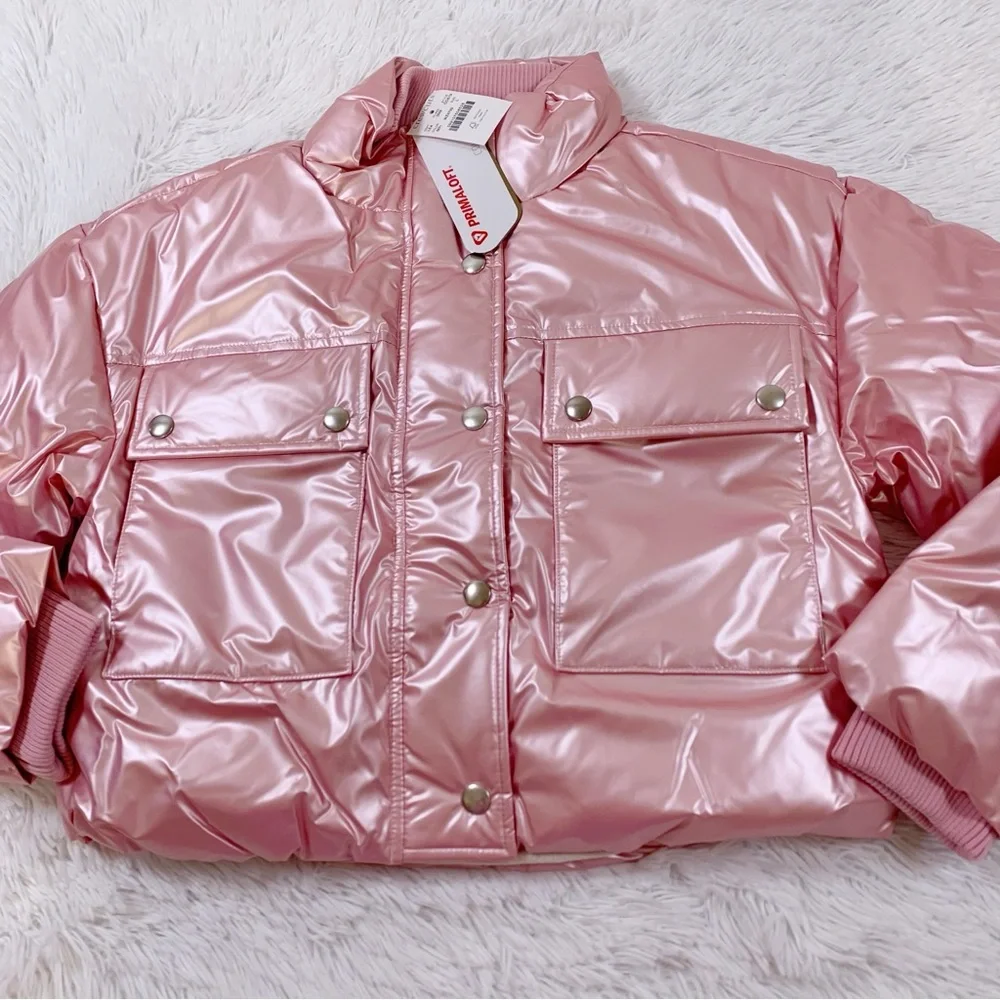 Crewcuts NWT Girls' cropped metallic puffer jacket‎ long sleeve full zip